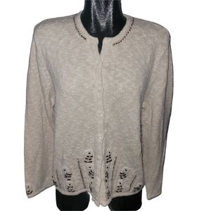 Vintage 90's Northern Reflections Women's Cream Embroidered Cardigan Sweater XL